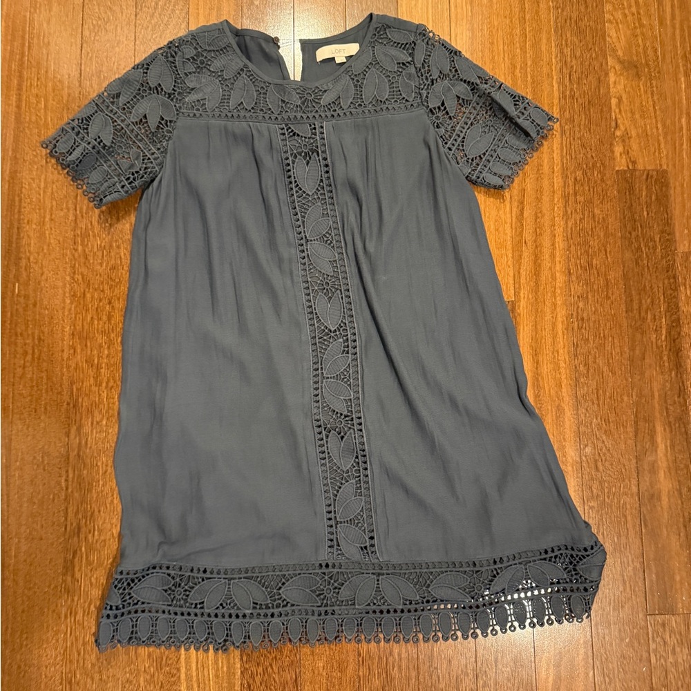 LOFT Gray Lace Trim Dress